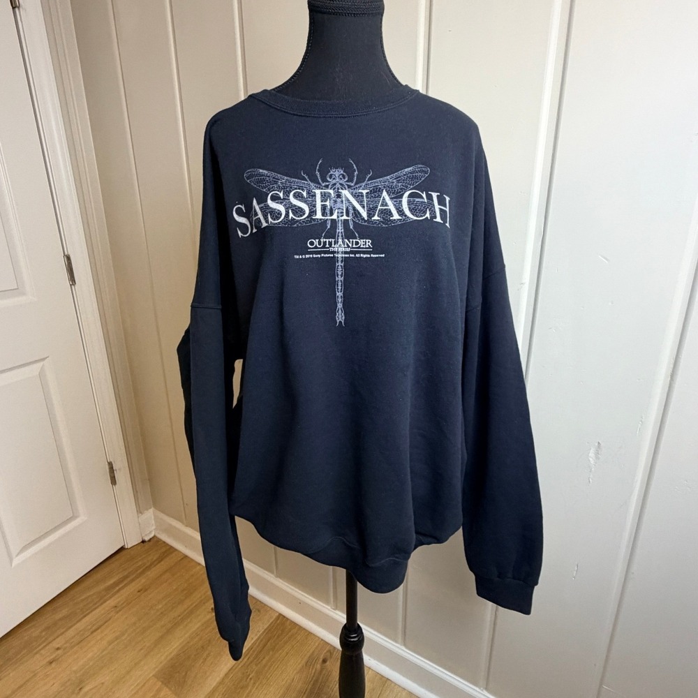 Outlander Sassenach Dragonfly Graphic Sweatshirt Navy Blue 3XL Jerzees Nublend